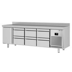 Koelwerkbank PREMIUM PLUS - 2452x700mm - met 1 deur - met 6 lades - met opstand