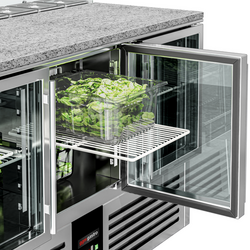 Saladette PREMIUM - 1368mm - 3 glazen deuren - met glazen opzetstuk voor 8x GN 1/6