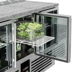 Saladette PREMIUM - 1368mm - 3 porte in vetro - con supporto in vetro per 8x GN 1/6