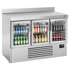 Tavolo refrigerato PREMIUM PLUS - 1460x700mm - Statica - 335 L - con 3 porte in vetro - Doppi vetri - Alzatina