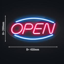 Insegna luminosa a LED - OPEN - rosso/blu - 450x220mm