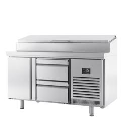 Banco preparazione refrigerato - 1468x700 mm - con 1 porta e 2 cassetti - piano in acciaio inox 1x GN 1/2 e 6x GN 1/3