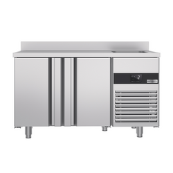 Koelwerkbank PREMIUM - 1430x700mm - met 2 deuren, 1 spoelbak rechts & achterwand
