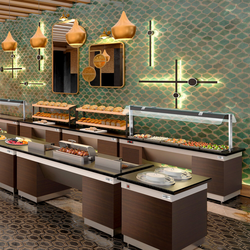 Buffet counter DUBLIN - 2300mm - with 3 chafing dishes & castors