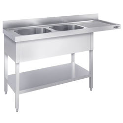Évier de lavage pour lave-vaisselle - 1600x600 mm - avec 2 bacs à gauche