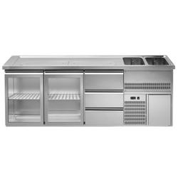 Dozator de bere profesional cu răcire integrată 2,5 x 0,7 m - cu 2 uşi din sticlă şi 3 sertare 1/3 + 1/3 + 1/3