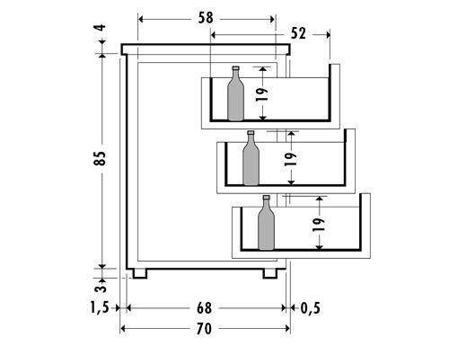 Bloc 3 tiroirs pour comptoir à bière - inox - 560x612.8x805mm - composé de 3x 1/3 tiroirs