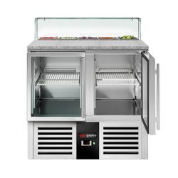 Saladette réfrigérée PREMIUM - 900mm - 240L - 2 portes vitrées - avec vitrine de comptoir pour 5x GN 1/6 - Pour FR