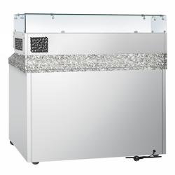 Pizzawerkbank ECO - 1400x700mm - met granieten werkblad - met 3 deuren - incl. glasvitrine - 6x GN 1/4