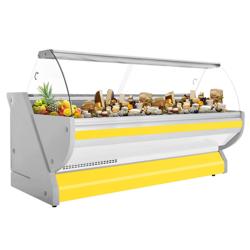 Koeltoonbank - 2965x1150mm - 570 liter - geel - gebogen ruit - granit werkblad