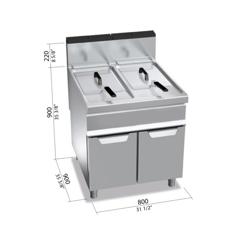 Dubbele gasfriteuse - 20+20 liter - 35 kW - indirect verwarmd - mechanische bediening - met aftapkraan