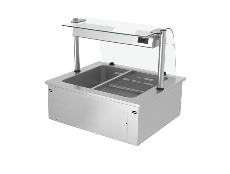 Встраиваемая Водяная Баня (Bain-marie) 0,8 м - 2x GN 1/1 - со Стеклянной Панелью для защиты от брызг
