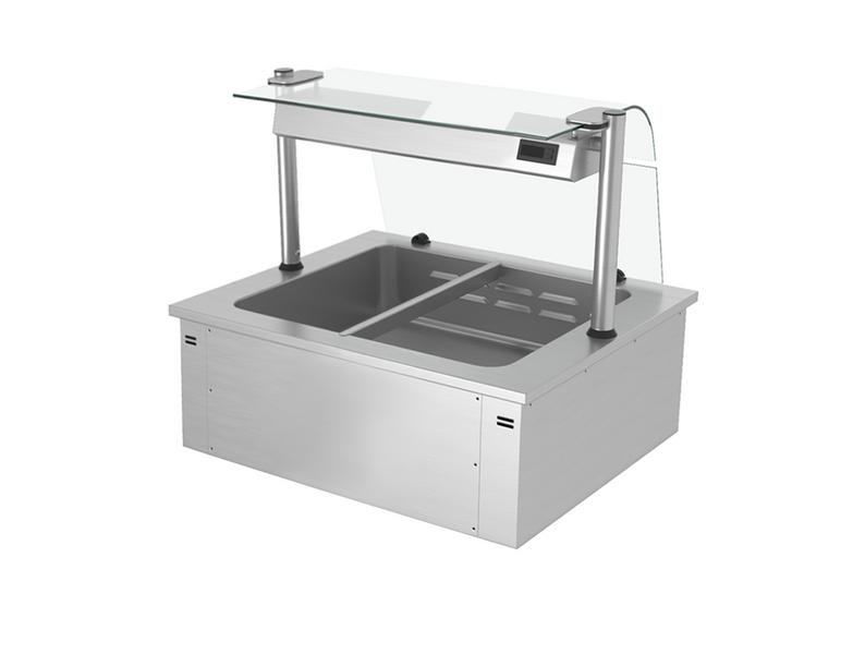 Bain-marie encastrable - 0,8 m - 2x GN 1/1 - avec pare-haleine en verre