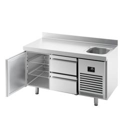 Commercial Counter Fridge PREMIUM PLUS - 1468x600mm - with sink - with 1 door - 2 drawers (1/2) - with upstand