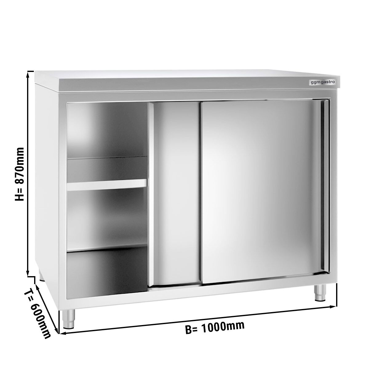 Edelstahl Arbeitsschrank PREMIUM - 1000x600mm - mit Schiebetür ohne Aufkantung