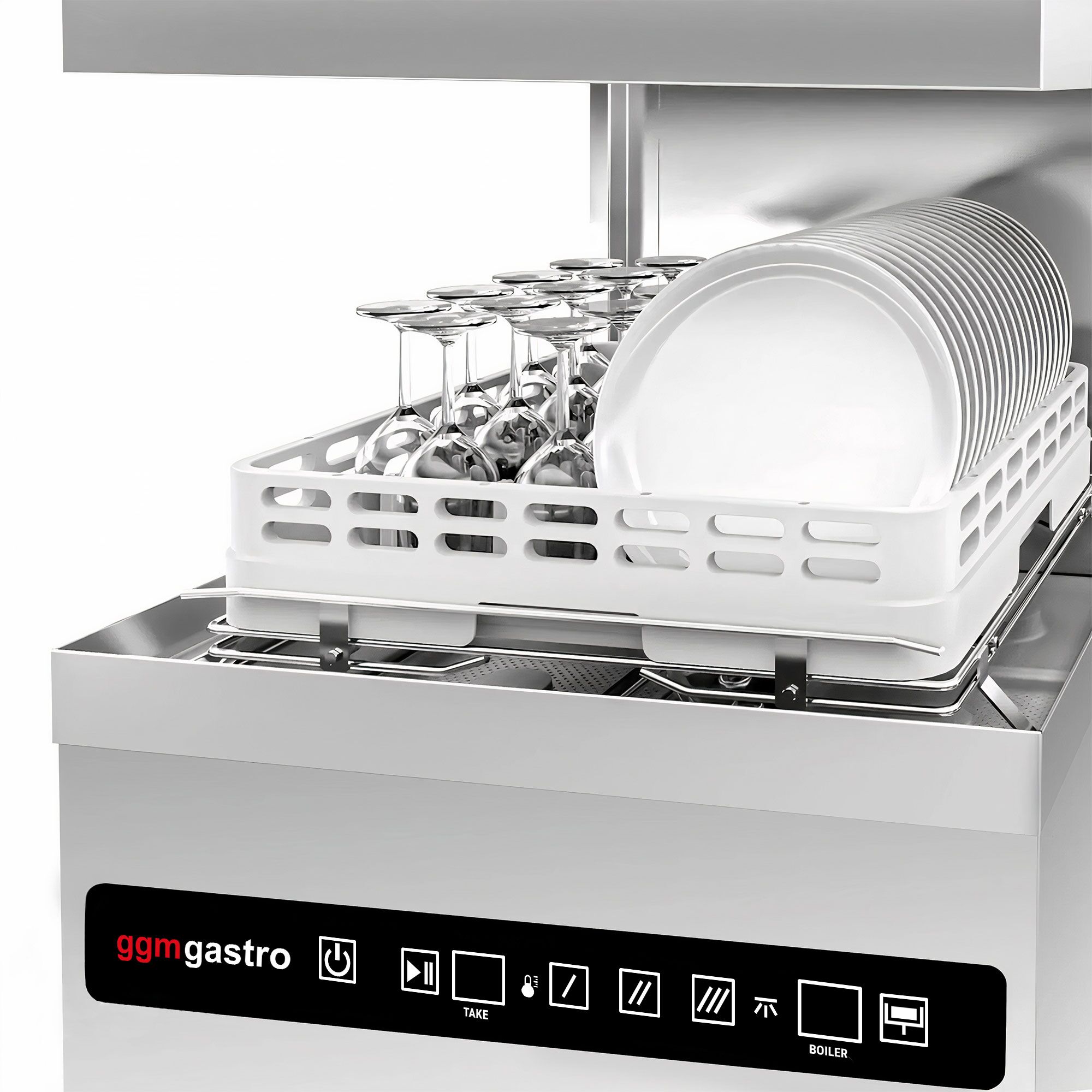 Lave-vaisselle à capot – Numérique – 8,7 kW – avec récupération de chaleur, pompe de détergent, de rinçage et de vidange