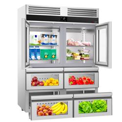 Koelkast met glasdeur RVS PREMIUM - GN 1/1 - GN 2/1 - 1400mm - 1400liter - tot -2°C tot +8°C - met 2 glasdeuren - geforceerde koeling, LED‑verlichting & legroosters