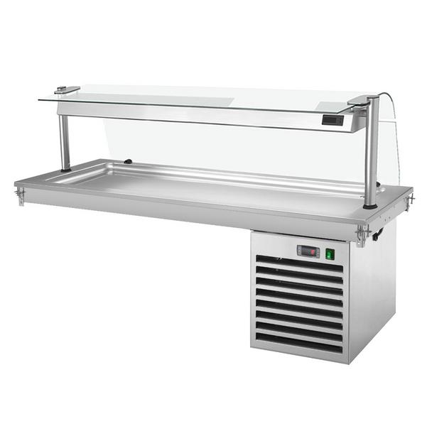 Drop-in gekoeld bovenblad - 1785mm - +2 tot +8°C - 5x GN 1/1 - 700W - met glazen hoestscherm | Koelplaat - GN 1/1 - RVS
