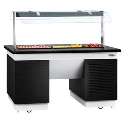 Black Refrigerated Buffet Counter with Cooling Plate – 1600 mm – Glass Sneeze Guard, Shelf, Castors & Feet