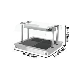 Beépíthető Melegentartó lap - rozsdamentes acél - 810 mm - 2x GN 1/1 - 0,9 kW - leheletvédő üveggel