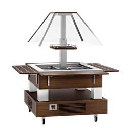 Wózek bufetowy DUBLIN - 1700mm - z nadstawką szklaną pochyloną & kółka - dla 4x GN 1/1 - Brązowy