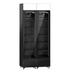 (2 ks) Lednice na nápoje PREMIUM - 870 mm - 290 l - bezrámové provedení - digitální teploměr - s 2 skleněnými dveřmi & osvětleným reklamním displejem - černá