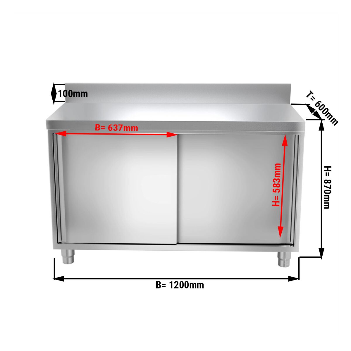 Edelstahl Arbeitsschrank PREMIUM - 1200x600mm - mit Schiebetür & Aufkantung