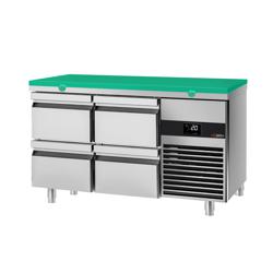 Table réfrigérée PREMIUM - 1400x700 mm - avec 4 tiroirs - incl. planche à découper verte