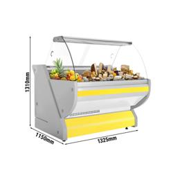 Banco gastronomia professionale / Banco Macelleria  - 1325x1150mm - Statica - 260 L - Vetro curvo - Colore Giallo - con frontale in vetro - piano di lavoro in granito