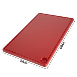 Planche à découper avec rigole à jus - 300x500mm - Épaisseur: 20mm - Conforme HACCP - PEHD 500 - Rouge