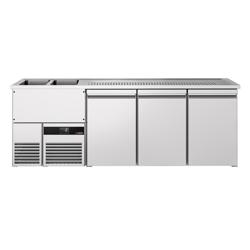 Commercial Refrigerated Beer Counter PREMIUM – 3-Door – 2 Left-hand Sinks – 2500×700 mm
