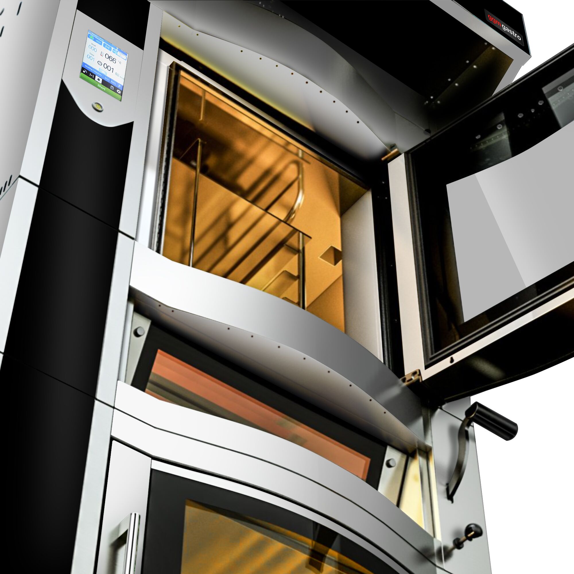 Four à chariot rotatif Électrique Four à convection avec injection d’eau - Écran tactile - 1 chambres de cuisson - 6 niveaux 600x400mm - Acier inoxydable - avec roulettes - inclus four à pizza, hotte et armoire de fermentation