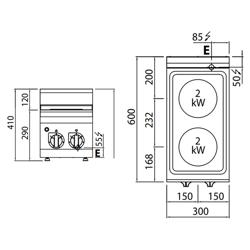 Commercial Electric Hob, 2 Solid Hotplates PREMIUM - 600 mm deep - 4 kW