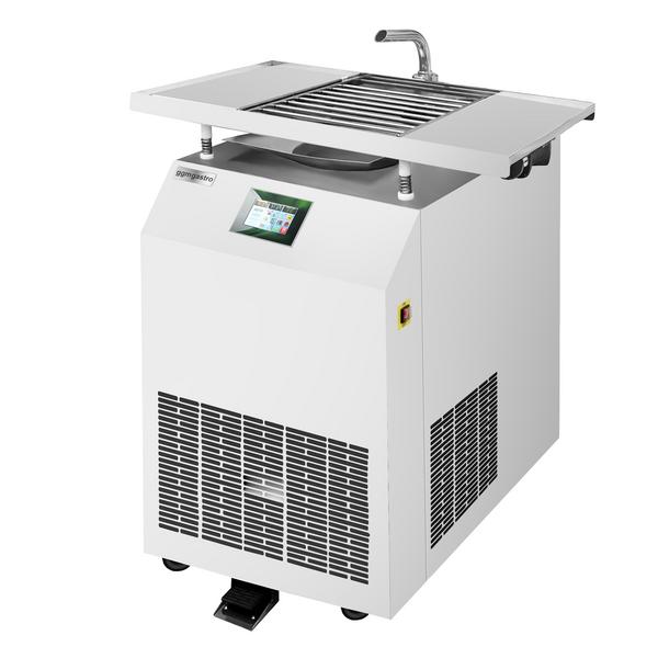 Temperatrice di cioccolato / Chocotemper - 30kg - 2,7kW - automatica a ciclo continuo - con nastro ricopritore - incl. tavola vibrante - incl. piano d'appoggio con zona di ricopertura
