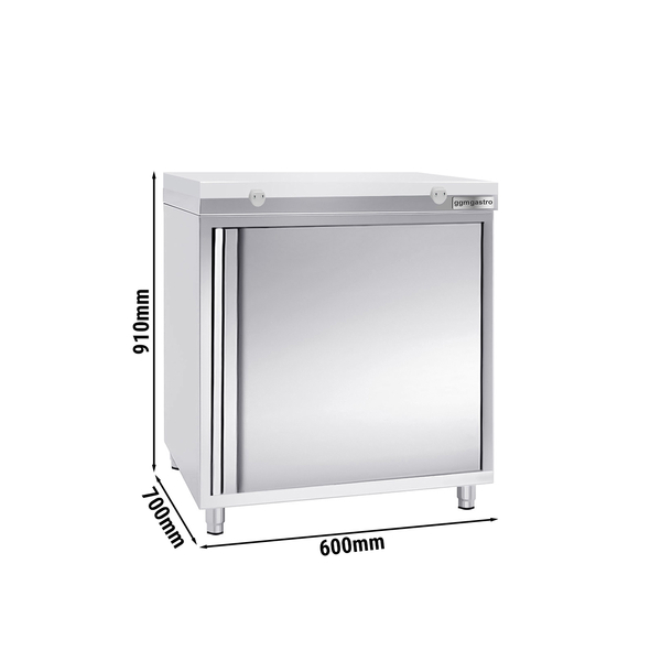 Dulap de lucru din oțel inoxidabil PREMIUM - 0,6 m - cu ușă - incl. blat de lucru alb