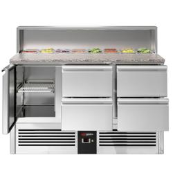 Saladette PREMIUM - 1368 mm - 1 porta e 4 cassetti - con supporto in acciaio inox per 8x GN 1/6