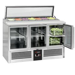 Salata Hazırlık Buzdolabı - 1365mm - 248L - 3 cam kapılı - GN havuzu ile 7 adet GN 1/3 için & cam kapak