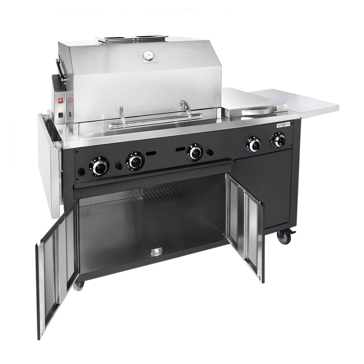 Barbecue à gaz professionnel - 22,5kW - sur pied - P850mm - Noir
