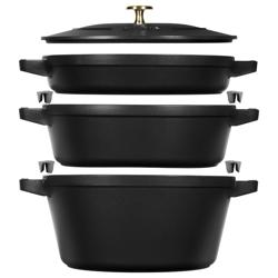 STAUB | STACKABLE SET - Kookpannenset - 3 stuks - Ø 240mm - Gietijzer - Zwart