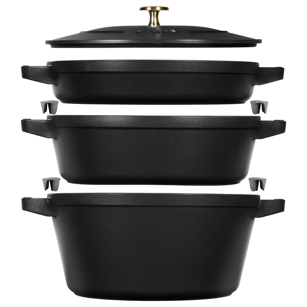 STAUB | STACKABLE SET - طقم طناجر طبخ - 3 قطع - قطر 240 مم - حديد زهر - أسود