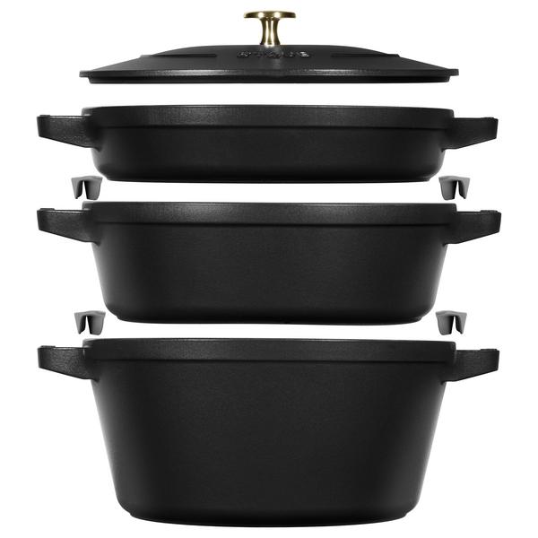 STAUB | STACKABLE SET - serpenyő készlet - 3 db - Ø 240mm - öntöttvas - fekete