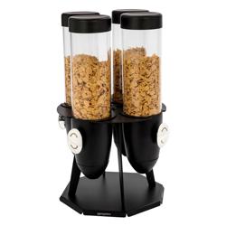 (4) BLACK LINE | Rotating 4‑Way Cereal & Muesli Dispenser – Black - Ø120 mm - 4×3.6 L - 350×350×620 mm