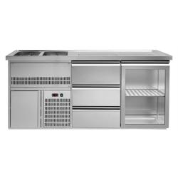 Výčepní pult Premium PLUS - 1950x700 mm - 1 skleněné dveře a 3 zásuvky