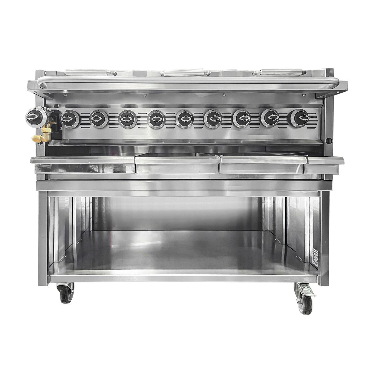 Barbecue à gaz professionnel - 25kW - sur pied - P900mm - 9 brûleurs - 4 grilles de cuisson - grille inclinable - grilles de cuisson en fonte
