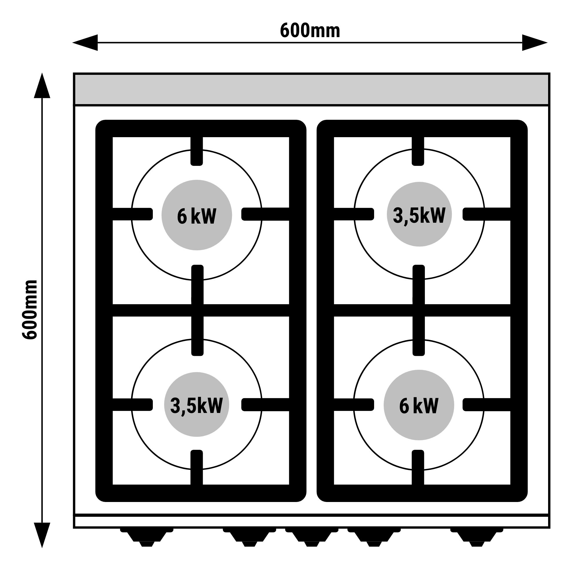 Kuchenka gazowa - 19 kW - 4 palnikowa- z elektrycznym piekarnikiem konwekcyjnym - 3 kW