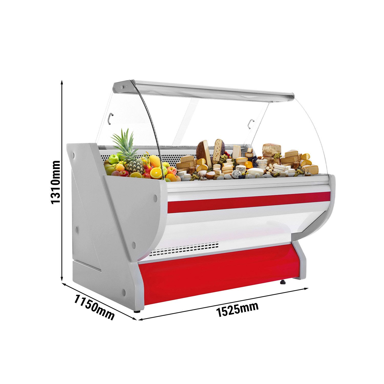 Comptoir vitrine réfrigérée - 1525x1150mm - +1/+10°C - Vitre bombée - 300L - Rouge