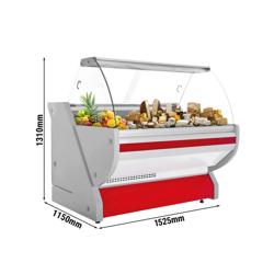 Koeltoonbank - 1525x1150mm - 300 liter - rood - gebogen ruit - granit werkblad