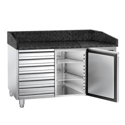 Pizzawerkbank PREMIUM - 1500x800mm - met granieten werkblad - met 1 deur & 7 laden