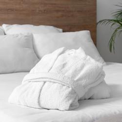 (12 pcs) Bathrobe with Shawl Collar - Size: XL - White - Velour Outer/Towelling Inner