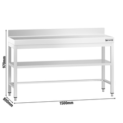 Worktable PREMIUM Stainless steel - 1500x800mm - with undershelf, upstand & bracing